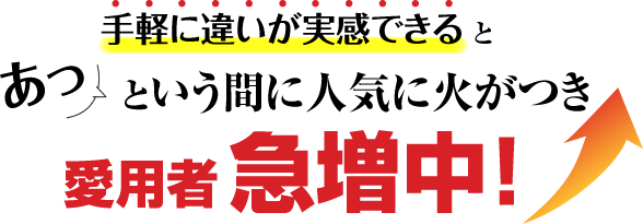 手軽に違いが実感できるとあっという間に人気に火がつき愛用者急増中！